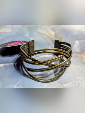 Braided Metal Cuff Bracelet - Antique Brass Tone